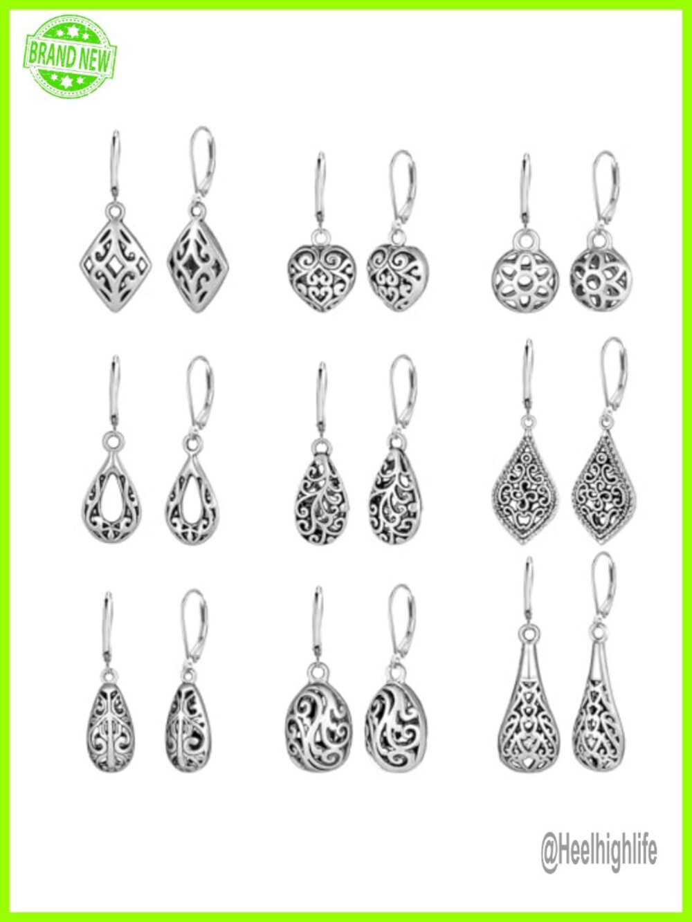 Silver Dangle Earrings Set Boho Drop Teardrop Leverback Jewelry Gift